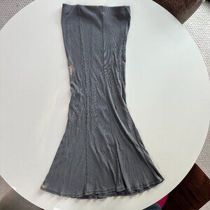 Cotton Grey Ribbed Maxi Mermaid Fit Flare Skirt Small